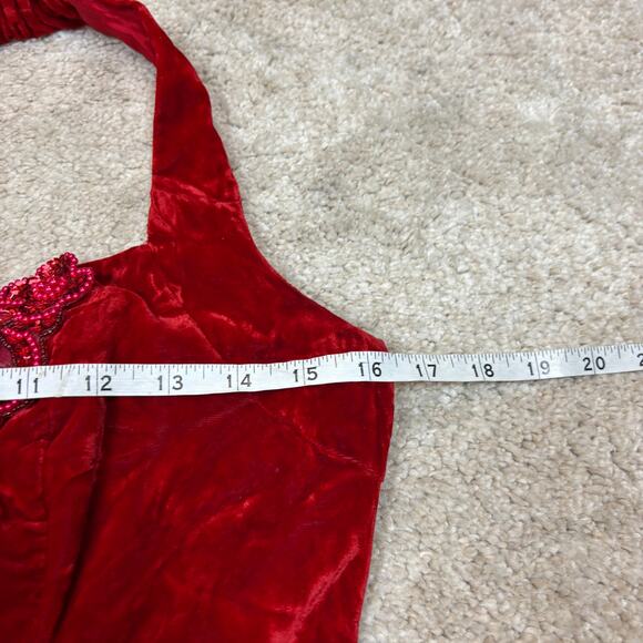 Vintage 80s Jump Apparel Beaded Velvet Halter Dress Women's 7/8 Cherry Girl Mod - Picture 7 of 11